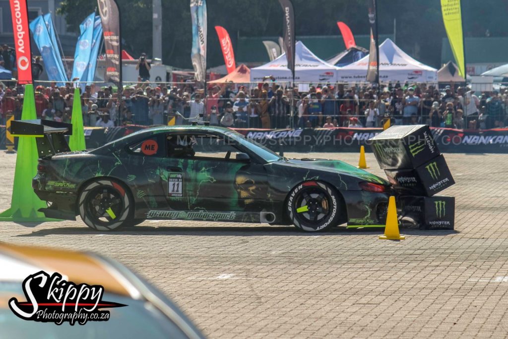 Mean looking custom wrap Nissan S15 with powerful V8 engine.